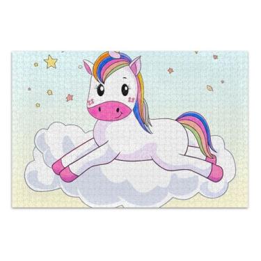 Imagem de Quebra-cabeças para adultos, 500 peças, presentes tecnológicos, unicórnio, céu, nuvem, quebra-cabeça rígido para adultos, arte colorida, 51 x 35 cm