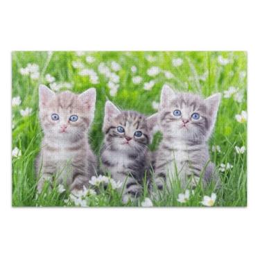 Imagem de Gatinhos fofos olhos azuis grama alta quebra-cabeça adulto 500 peças diversão boba adultos arte brinquedo família obra de arte, 20,5 x 14,9 polegadas