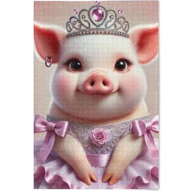 Imagem de Quebra-cabeça engraçado personalizado princesa porco fofo 1000 quebra-cabeças para adultos arte animal quebra-cabeças exclusivos para adultos jogos tecnológicos quebra-cabeça, presentes, 75 x 50 cm