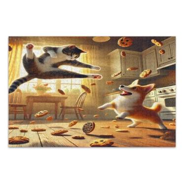 Imagem de Quebra-cabeças de gato branco brincalhão, quebra-cabeça adulto, com letras nas costas, quebra-cabeça de 500 peças para adultos