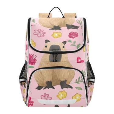 Imagem de Joisal Cute Capybaras Flowers Pink Tile Backpack for Boys Elementary School Back to School Bag Personalized Daypack Girls Backpack for Kids Strawberry Bookbags