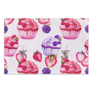 Imagem de Quebra-cabeças para adultos, 1000 peças, quebra-cabeça de jogos, presentes divertidos, quebra-cabeça Prime, pintura de belas artes, cupcakes em aquarela, bagas, rosa, 75 x 40 cm