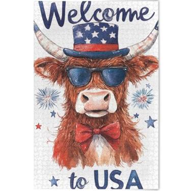 Imagem de Quebra-cabeças americanos de vaca Highland dos EUA, 500 peças, presentes divertidos de elefantes brancos, personalizados, para adultos, arte de arte, estampa animal, 52 x 37,8 cm