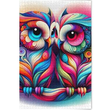 Imagem de Quebra-cabeça personalizado coruja neon pássaros coloridos 1000 peças adultos amantes elefantes brancos presentes quebra-cabeças legais para adultos arte animal quebra-cabeça, 75 cm x 50 cm
