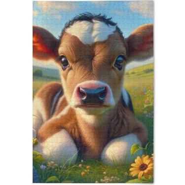 Imagem de Quebra-cabeças florais fofos de vaca Highland 500 peças para adultos cenário arte floral quebra-cabeças divertidos para adultos presentes personalizados para amantes, quebra-cabeça para família, 52 x