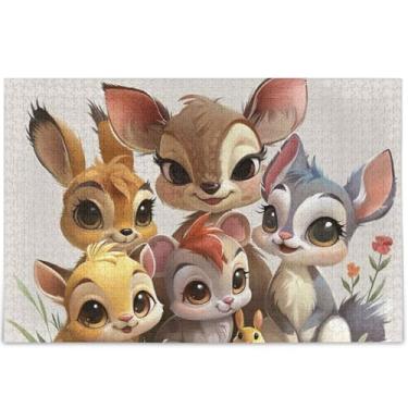 Imagem de Quebra-cabeça de coelho de animais fofos de desenhos animados, 1000 peças, adultos, arte, brinquedo, pintura, cena, natureza, quebra-cabeça, personalizado, família, elefantes brancos, presentes, 75 x