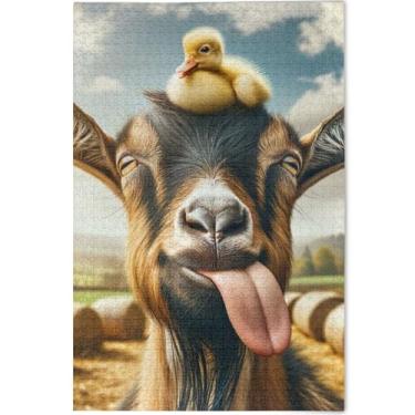Imagem de Quebra-cabeça engraçado cabra vaca pato animal personalizado 1000 peças para adultos presentes de festa elefante branco quebra-cabeças difíceis pintura de arte floral, 75 x 50 cm