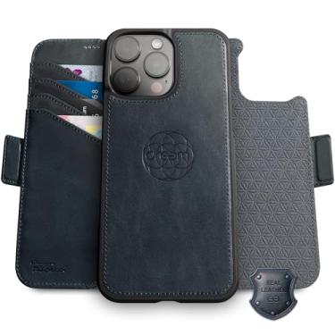 Imagem de Dreem Real Leather for iPhone 16 Pro Case Wallet, Revolutionary Phone Stand, MagSafe-Fit, Magnetic Detachable Flip Cover, RFID Blocking Card Holder, Gift-Box [Fibonacci:Graphite Blue]