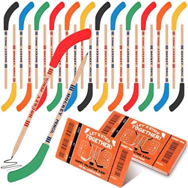 Imagem de Sabary Pacote com 12 lápis de hóquei, presentes com borrachas e cartões de dia dos namorados para fãs de hóquei, lembrancinhas de festa de aniversário e escola