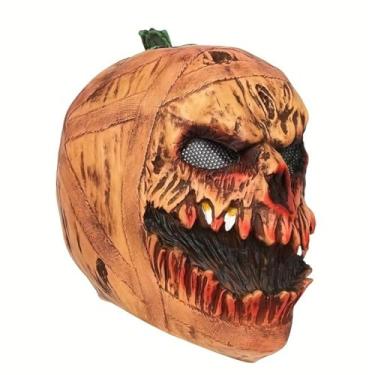 Imagem de LOTIKS Máscara de crânio de abóbora de látex de cabeça inteira máscara de esqueleto para homens e mulheres máscaras fantasmas de Halloween terror assustador cosplay fantasias adereços de festa