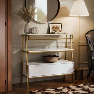 Imagem de Aparador Industrial Hall de Entrada 1 Gaveta Thor Branco com Dourado - Rede Móveis