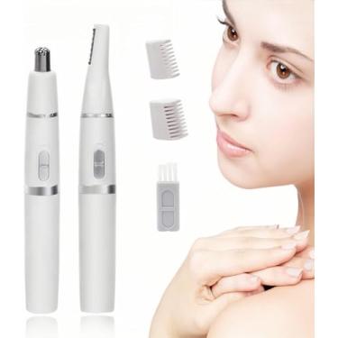 Imagem de Aparador elétrico de pelos de nariz e orelha para homens e mulheres - Removedor de sobrancelhas e facial indolor, borda dupla, à prova d'água IPX7, aparador portátil (sem bateria), branco