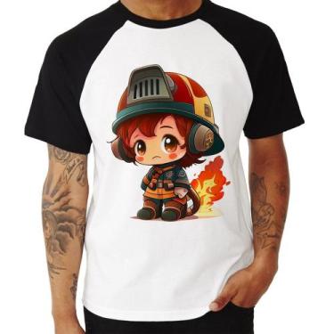 Imagem de Camiseta Raglan Bombeiro Mirim - Foca na Moda, Branco, Preto, M