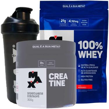 Imagem de Whey 100% Concentrado 900g + Creatina 300g Max Sabor Morango-Unissex