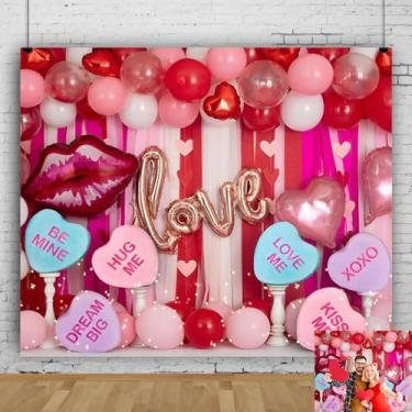 Imagem de Pano de fundo para Dia dos Namorados, 3 x 3 m, balões rosa, coração, coração, dia dos namorados, cenários de fotos para sessão de fotos, decoração de festa dos namorados, banner, adereços de cabine de