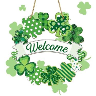 Imagem de Guirlanda de madeira para porta de trevo para decoração de dia de São Patrício para placas de parede de porta da frente