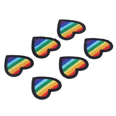 Imagem de Generic Remendos de Bordado de Coração de -íris Colorido Decorativo Coração Ferro Em Remendos para Costurar Roupas Artesanato Faça você Mesmo 6 Peças Mini Portátil para Mulheres Crianças 1,5 X 1,5 pol. de Algodão (Borda Preta)