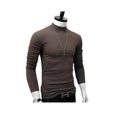 Imagem de Camiseta Masculina De Gola Alta Slim Fit De Manga Longa Em Cor Sólida 