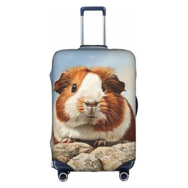 Imagem de XLLingL Capa protetora de mala de viagem com estampa de porquinho-da-índia com zíper oculto pano elástico lavável, Branco, Medium