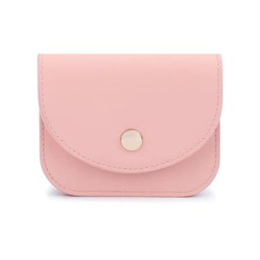 Imagem de Carteira feminina Pur Pink PU pequena, fina e minimalista com bloqueio de RFID, com zíper, cartão de crédito fino de grande capacidade