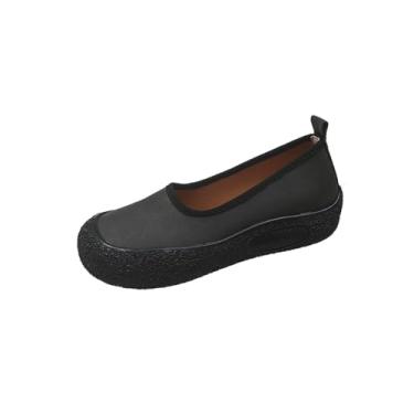 Imagem de Sapatilhas femininas sem cadarço com bico redondo, material respirável para conforto casual, Preto, 35