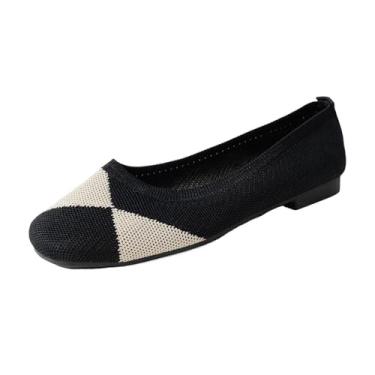 Imagem de Sapatilhas femininas sem cadarço com bico quadrado color block, boca rasa, Bege, 35