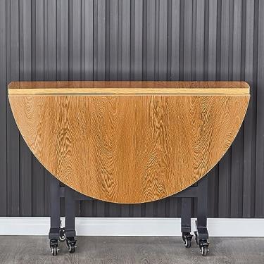 Imagem de Mesa de jantar dobrável móvel, mesa de jantar dobrável de folha redonda, mesa de jantar versátil com 6 rodas, moldura de metal resistente, para sala de jantar e cozinha de espaço pequeno (cor: D