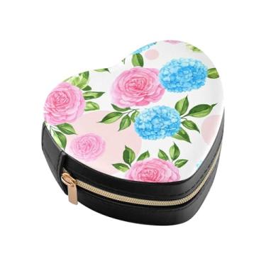 Imagem de Burbuja Caixa de joias com flores em forma de coração, mini estojo de viagem para mulheres e meninas, organizador portátil de armazenamento para brincos, anéis, colares e pulseiras