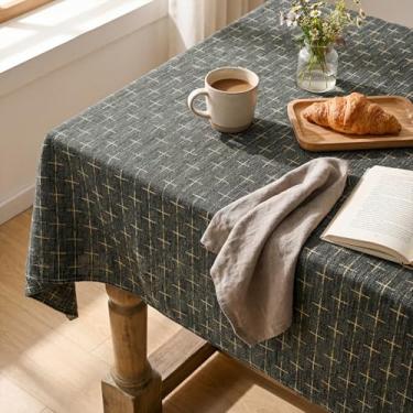 Imagem de Horaldaily Toalha de mesa retangular acastanhada, toalha de mesa bordada texturizada sólida cross-star, lavável sem rugas, 152 x 203 cm, capa de mesa para cozinha, festa, casamento, piquenique, ao ar