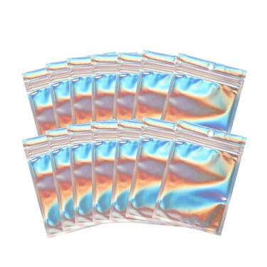 Imagem de Quotidian Sacos Mylar holográficos resseláveis com zíper 12,7 x 16,5 cm, pacote com 100 – à prova de cheiro, seláveis ao calor, bolsas de alumínio para armazenamento de alimentos, sabonete artesanal e