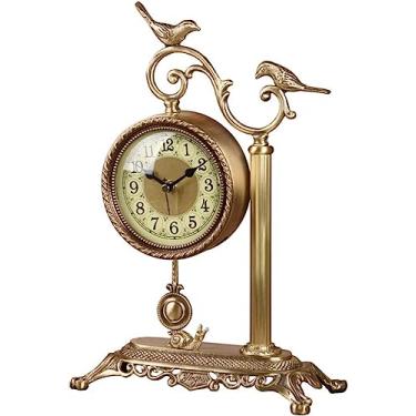 Imagem de Relógio mesa mesa decoração quarto vintage mesa sem tique-taque operado por bateria analógico pássaro silencioso retro europeu criativo decorativo metal