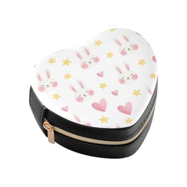 Imagem de Burbuja Caixa de joias em forma de coração com cabeça de coelho, mini estojo de viagem para mulheres e meninas, organizador portátil de armazenamento para brincos, anéis, colares e pulseiras