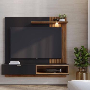 Imagem de Painel Tv 60 Pol 160cm Bancada Suspensa Zurique C04 - D`rossi Preto Fosco E Noce Milano