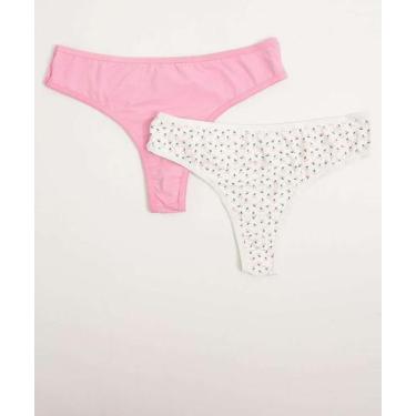 Imagem de Kit 2 Calcinhas Fio Dental Microfibra Básicas Marisa-36024, Rosa, Bege