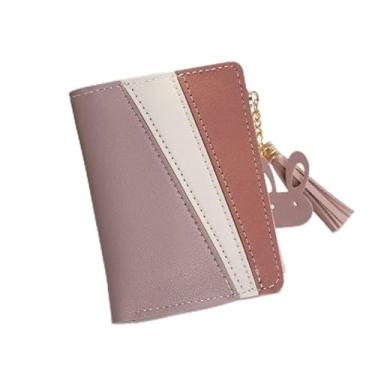 Imagem de Carteira feminina colorida com pingente de coelho e borla - 5 compartimentos para cartões, compartimento para fotos, compartimento grande para dinheiro e bolso com zíper, couro PU, 12 x 9,5 cm (preto