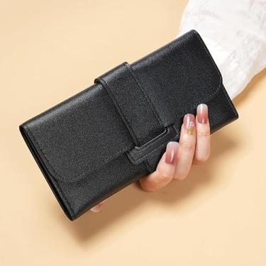 Imagem de Carteira feminina, modelos longos femininos, capa flip de três dobras, versão coreana, pequena troca de estudante, carteira com fivela multifuncional, comércio exterior, Preto