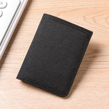Imagem de Carteira masculina ultrafina de lona, resistente à água, com bolso frontal e bolso para moedas, 4 compartimentos para cartões e compartimento para notas (cinza, preto, azul), Preto, Retrô