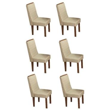 Imagem de Kit 6 Cadeiras Beatriz c/ Apliques MDF Assento Revestido em Tecido - M