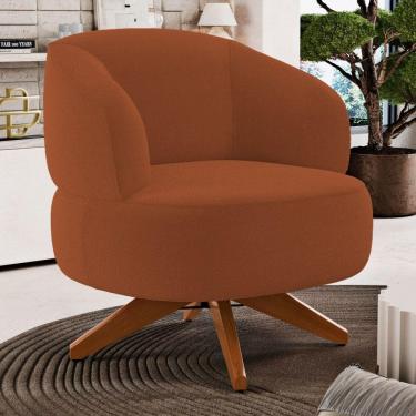 Imagem de Poltrona Decorativa Orgânica Living Have Base Madeira Giratória Bouclê Terracota - Desk Design