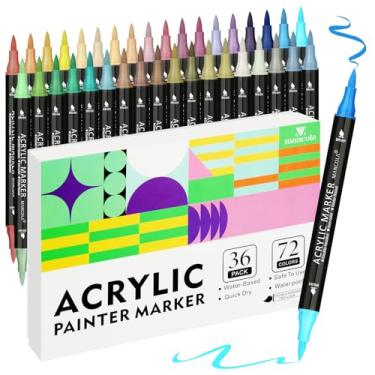 Imagem de mancola Pacote com 36/marcadores de tinta acrílica de 72 cores, ponta de pincel duplo com duas cores, canetas acrílicas para pintura rupestre, madeira, tela, pedra, vidro, cerâmica, caligrafia
