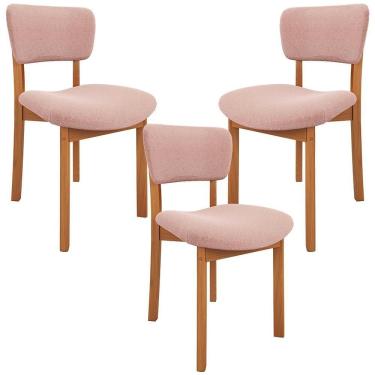 Imagem de Kit 03 Cadeiras Para Sala De Jantar Cozinha Living Estofada Dara L02 Bouclê Rosê - Lyam Decor