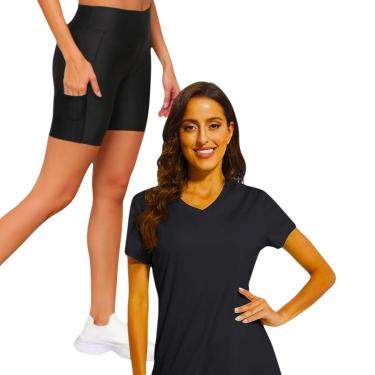 Imagem de Conjunto Camiseta DRY POLIAMIDA MALHA FRIA + Short Leg Legging COM BOLSOS Feminino 639-Feminino