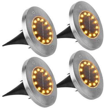 Imagem de Kit 4 Luminárias Solar Spot de Chão 12 Leds Luz Quente e a Prova DAgua