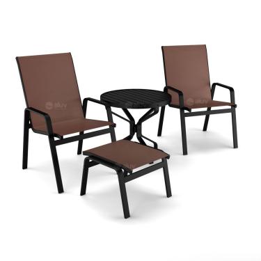 Imagem de Conjunto De 2 Cadeiras Ripado Alumínio Preto Tela Marrom