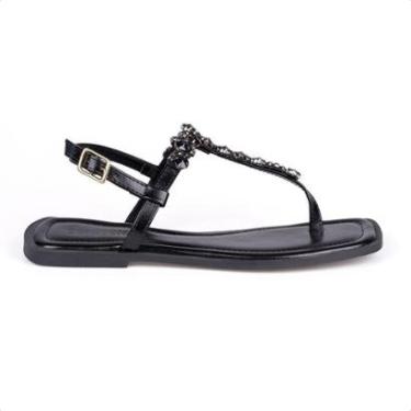 Imagem de Rasteirinha Slingback Flat Pedrarias Brilho Bico Quadrado 257.06-Feminino