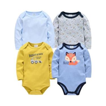 Imagem de Macacão De Algodão Para Bebês Meninos Recém-Nascidos, Body De Manga Lo
