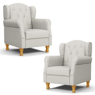 Imagem de Kit 02 Poltronas De Amamentação Pés Madeira Lucy P04 Linho Off White - Mpozenato