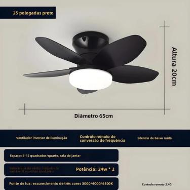Imagem de Ventilador De Teto De 25 Polegadas Com Luzes E Controle Remoto, Motor 