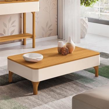 Imagem de Mesa de Centro Para Sala Orgânica Pés Madeira Maciça Ceci B01 Off White Cinamomo - Lyam...