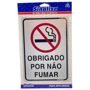 Imagem de Placa de Sinalização Não Fumar Auto-Adesiva 16x23cm Sinalize